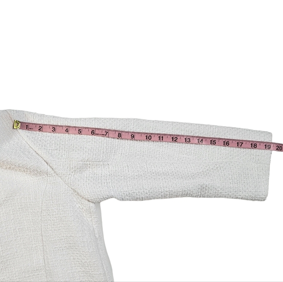 Talbots Petites White Denim Tweed Blazer Jacket Size 12P Button Up Fringed Chic - Picture 16 of 16